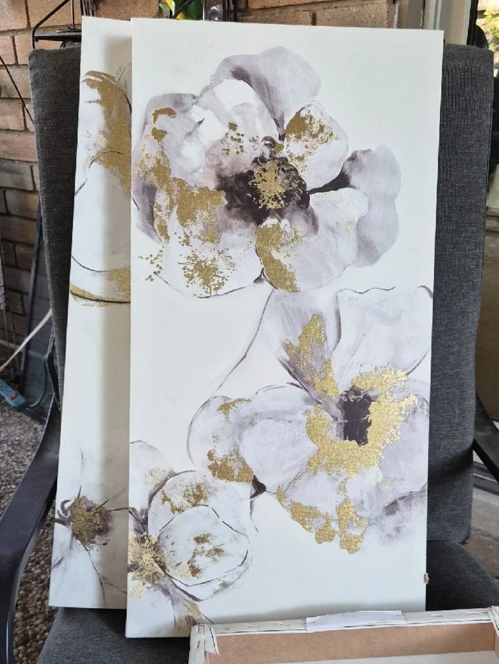 Neutral Floral Canvas Wall Art with Gold Accents